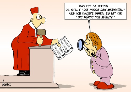 Cartoon: Würde (medium) by Marcus Gottfried tagged bundesverfassungsgericht,karlsruhe,asylbewerber,geldleistung,gutschein,gericht,richter,urteil,grundgesetz,artikel,eins,unantastbar,mensch,merkel,bundeskanzlerin,lupe,lesen,irrtum,irren,verlesen,witz,witzig,asylanten,flüchtlinge,unterstützung,bundesverfassungsgericht,karlsruhe,asylbewerber,geldleistung,gutschein,gericht,richter,urteil,grundgesetz,artikel,eins,unantastbar,mensch,merkel,bundeskanzlerin,lupe,lesen,irrtum,irren,verlesen,witz,witzig,asylanten,flüchtlinge,unterstützung,migration,migranten