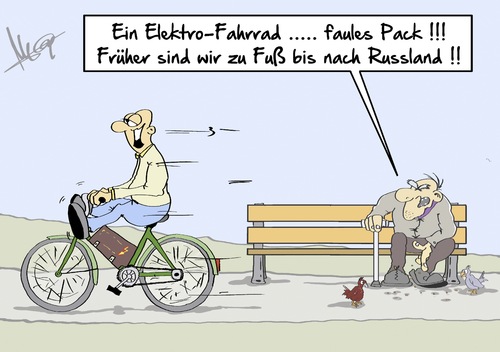 Cartoon: zu Fuss (medium) by Marcus Gottfried tagged eeg,energieerneuerungsgesetz,gesetz,atomstrom,atom,windkraft,strom,fahrrad,marcus,gottfried,cartoon,karikatur,elektrofahhrad,elektrizität,bike,bicycle,pack,russland,zu,fuss,krieg,anstrengung,bequem,jungend,alter,eeg,energieerneuerungsgesetz,gesetz,atomstrom,atom,windkraft,strom,fahrrad,marcus,gottfried,cartoon,karikatur,elektrofahhrad,elektrizität,bike,bicycle,pack,russland,zu,fuss,krieg,anstrengung,bequem,jungend,alter