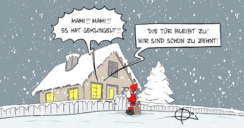 Cartoon: ZuZehnt251120 (medium) by Marcus Gottfried tagged weihnachten,nikolaus,weihnachtsmann,lockdown,beschränkung,social,distancing,weihnachten,nikolaus,weihnachtsmann,lockdown,beschränkung,social,distancing