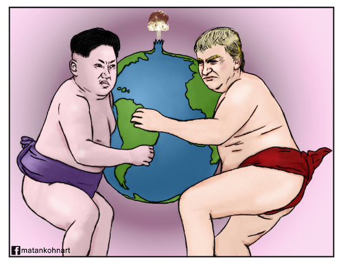 Cartoon: Donald trump vs kim jong un (medium) by matan_kohn tagged donald,jong,kim,korea,south,state,trump,un,united,war,korean