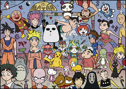 Cartoon: I love manga and anime (medium) by matan_kohn tagged krillin,dragon,ball,anpanman,pokymon,ghibli,totoro,doraemon,shin,chan,hello,kitty,astro,boy,jiji,naruto,monkey,luffy,manga,anime,animation,comics,chinese,fan,art,japanese