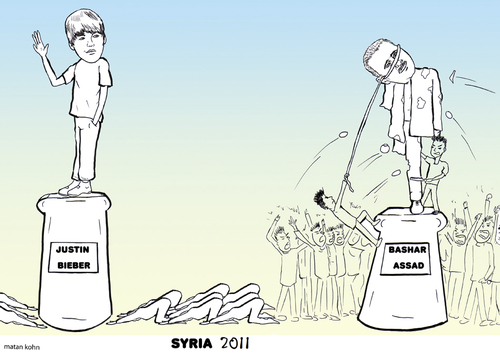 Cartoon: justin bieber (medium) by matan_kohn tagged justin,bieber,bashar,assad,syria,matan,kohn,war,funatic