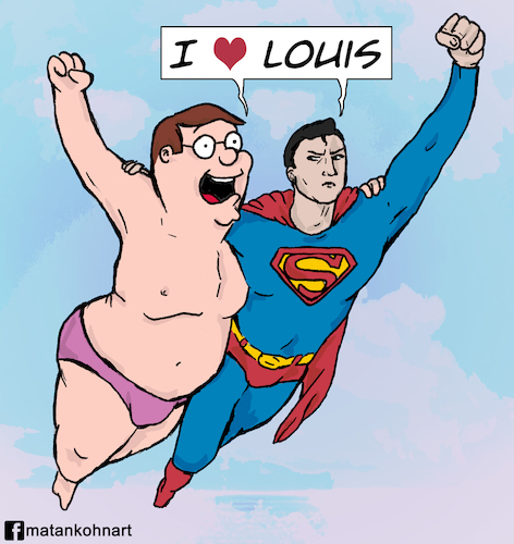 Cartoon: Peter griffin and Superman (medium) by matan_kohn tagged petergriffin,superman,dc,dccomics,funny,caricature,familyguy,television,movie,cinmatic,gag,illustration,drawing,louis,meme,wierd,wtf,geek,comic,marvel,comicon,boom,fly,flying,sky,art