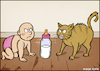 Cartoon: The Battle for Milk (small) by matan_kohn tagged milk,milky,cow,animal,cute,pet,cat,baby,kids,kitty