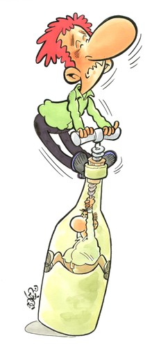 Cartoon: ABRIENDO LA BOTELLA (medium) by SOLER tagged vino,descorchar,botella