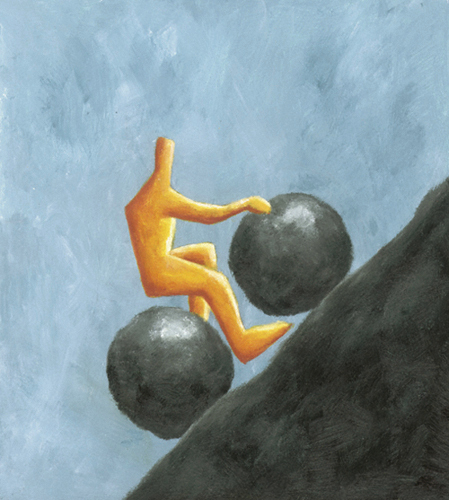 Cartoon: Sisyphus 3 (medium) by Davor tagged sisyphos,anstrengung,philosophy,rock,hill,mountain,up,effort