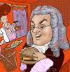 Cartoon: Bachs Lunch (small) by frostyhut tagged composer,burger,diner,waitress,fries,soda,pop,cola,hamburger,wig,bach,classical,glasses,ketchup,catsup