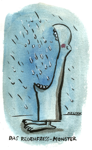 Cartoon: Das Regenfress-Monster (medium) by Kossak tagged monster,regen,fressen,hungrig,blau,monster,regen,fressen,hungrig,blau