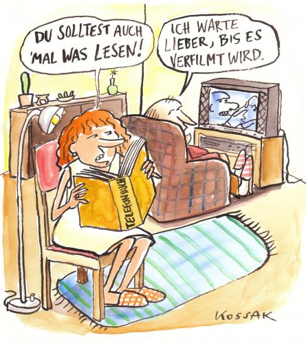 Cartoon: Lesen (medium) by Kossak tagged lesen,read,telefonbuch,fernsehen,tv,television,book,buch,literaturverfilmung,verfilmung,lesen,literatur,telefonbuch,fernsehen,tv,buch,literaturverfilmung,verfilmung,film,unterhaltung,kultur