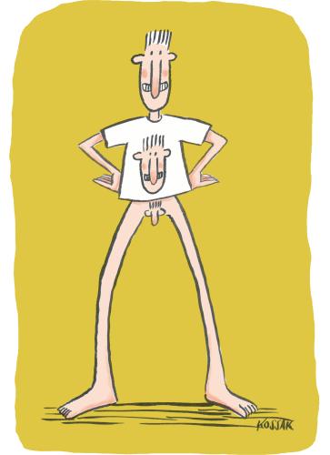 Cartoon: t-shirt (medium) by Kossak tagged guy,man,mann,typ,tshirt,nackt,fisur,haare,hair,nude,naked,mann,nackt,penis,frisur,haare,sex
