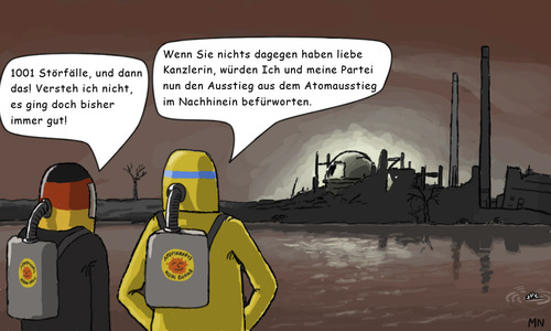 Cartoon: Besser spät als Nie (medium) by flintstone73 tagged atomausstieg,atomkraftwerk,zukunft,strahlung,nuclear,gleaming,plant