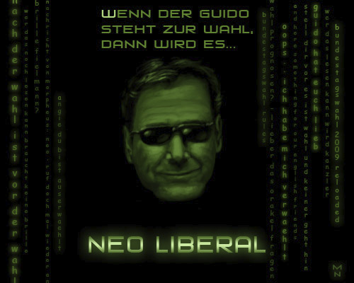 Cartoon: Bundestagswahl 2009 - Reloaded (medium) by flintstone73 tagged bundestagswahl,fdp,westerwelle,matrix,neoliberal,guido,elections,monochrome,wahlwerbung