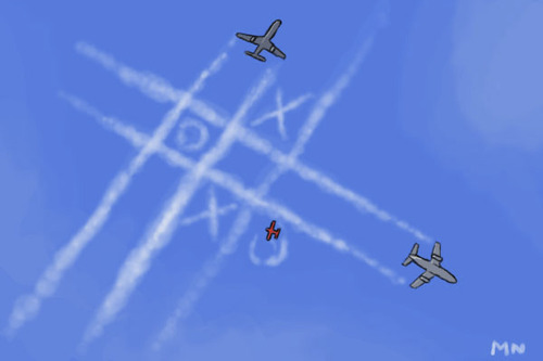 Cartoon: Chemtrails (medium) by flintstone73 tagged chemtrails,tic,tac,toe,planes,himmel,sky