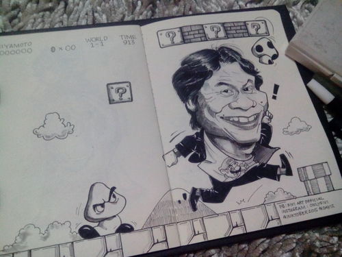 Cartoon: Shigeru Miyamoto the Super Mario (medium) by Fivi tagged videogame,supermariobros,shigerumiyamoto,caricature