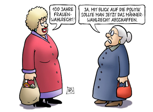 Cartoon: 100 Jahre Frauenwahlrecht (medium) by Harm Bengen tagged 100,jahre,frauenwahlrecht,politik,patriarchat,männer,susemil,harm,bengen,cartoon,karikatur,100,jahre,frauenwahlrecht,politik,patriarchat,männer,susemil,harm,bengen,cartoon,karikatur