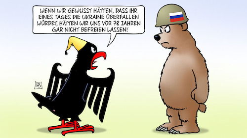 Cartoon: 78 Jahre Befreiung (medium) by Harm Bengen tagged bundesadler,bär,zweiter,weltkrieg,befreiung,jahrestag,russland,ukraine,krieg,harm,bengen,cartoon,karikatur,bundesadler,bär,zweiter,weltkrieg,befreiung,jahrestag,russland,ukraine,krieg,harm,bengen,cartoon,karikatur