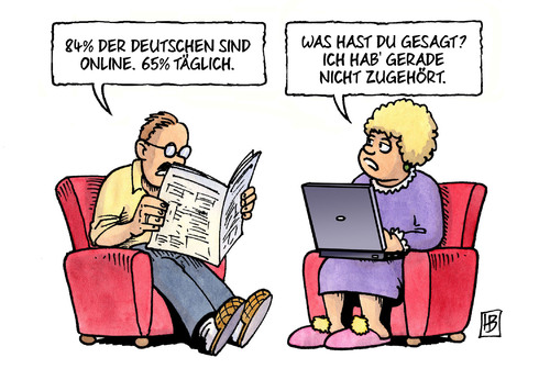 Cartoon: 84 Prozent online (medium) by Harm Bengen tagged 84,deutsche,online,65,täglich,internet,computer,laptop,zuhören,zeitung,harm,bengen,cartoon,karikatur,84,deutsche,online,65,täglich,internet,computer,laptop,zuhören,zeitung,harm,bengen,cartoon,karikatur