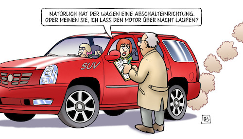 Cartoon: Abschalteinrichtung (medium) by Harm Bengen tagged suv,wagen,abschalteinrichtung,motor,co2,nox,diesel,abgase,umwelt,harm,bengen,cartoon,karikatur,suv,wagen,abschalteinrichtung,motor,co2,nox,diesel,abgase,umwelt,harm,bengen,cartoon,karikatur