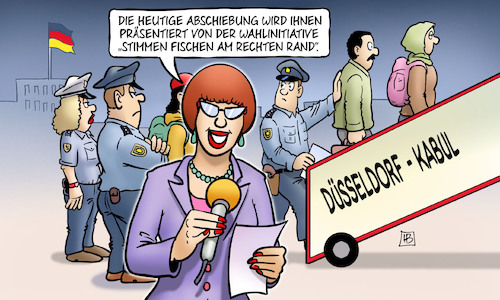 Cartoon: Abschiebungs-Wahlmanöver (medium) by Harm Bengen tagged abschiebung,wahlmanöver,bundestagswahl,stimmen,rechter,rand,düsseldorf,kabul,afghanistan,polizei,reporterin,harm,bengen,cartoon,karikatur,abschiebung,wahlmanöver,bundestagswahl,stimmen,rechter,rand,düsseldorf,kabul,afghanistan,polizei,reporterin,harm,bengen,cartoon,karikatur