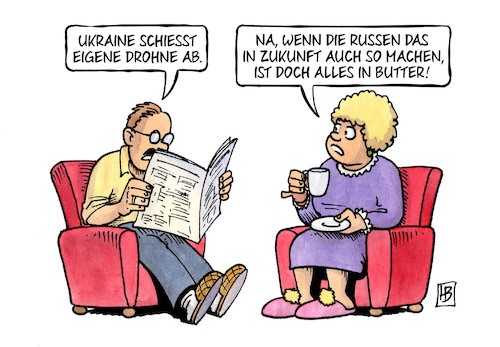 Cartoon: Abschuss eigener Drohnen (medium) by Harm Bengen tagged abschuss,eigene,drohne,russland,ukraine,krieg,harm,bengen,cartoon,karikatur,abschuss,eigene,drohne,russland,ukraine,krieg,harm,bengen,cartoon,karikatur