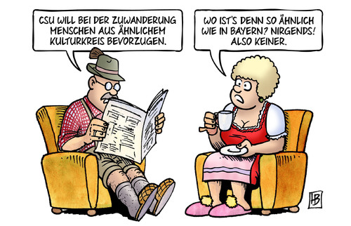 Cartoon: Ähnlicher Kulturkreis (medium) by Harm Bengen tagged ähnlicher,kulturkreis,csu,zuwanderung,bevorzugen,bayern,flüchtlinge,migration,zeitung,harm,bengen,cartoon,karikatur,ähnlicher,kulturkreis,csu,zuwanderung,bevorzugen,bayern,flüchtlinge,migration,zeitung,harm,bengen,cartoon,karikatur