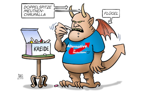 Cartoon: AfD-Spitze (medium) by Harm Bengen tagged doppelspitze,meuthen,chrupalla,flügel,kreide,afd,kurs,richtungsstreit,rechts,rechtsextrem,rechtsradikal,parteitag,nazis,faschisten,monster,teufel,harm,bengen,cartoon,karikatur,doppelspitze,meuthen,chrupalla,flügel,kreide,afd,kurs,richtungsstreit,rechts,rechtsextrem,rechtsradikal,parteitag,nazis,faschisten,monster,teufel,harm,bengen,cartoon,karikatur