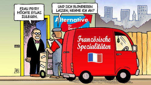 Cartoon: AfD und Frankreich (medium) by Harm Bengen tagged afd,partei,essen,gewicht,petry,blondieren,franzoesische,spezialitaeten,lieferwagen,front,national,stichwahlen,marine,le,pen,rechts,rechtsextrem,frankreich,regionalwahlen,wahlen,departements,harm,bengen,cartoon,karikatur,afd,partei,essen,gewicht,petry,blondieren,franzoesische,spezialitaeten,lieferwagen,front,national,stichwahlen,marine,le,pen,rechts,rechtsextrem,frankreich,regionalwahlen,wahlen,departements,harm,bengen,cartoon,karikatur