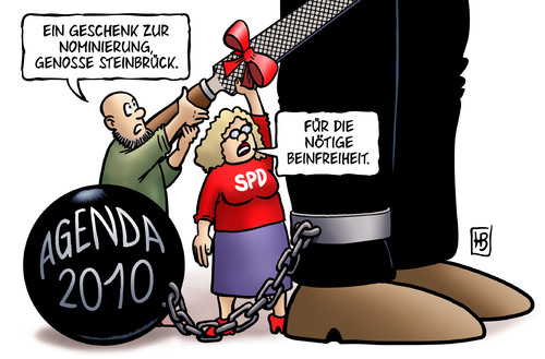 Cartoon: Agenda am Bein (medium) by Harm Bengen tagged beinfreiheit,genosse,steinbrueck,spd,bundestagswahlkampf,spitzenkandidat,agenda,2010,kette,kugel,feile,harm,bengen,cartoon,karikatur,beinfreiheit,genosse,steinbrueck,spd,bundestagswahlkampf,spitzenkandidat,agenda,2010,kette,kugel,feile,harm,bengen,cartoon,karikatur