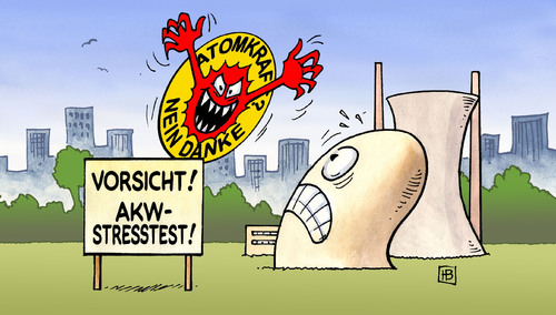 Cartoon: AKW-Streßtest (medium) by Harm Bengen tagged akw,streßtest,röttgen,bundesregierung,atom,atomkraft,kernkraft,kernkraftwerk,überprüfung,prüfung,sicherheit,atomsonne,akw,röttgen,bundesregierung,atom,atomkraft,kernkraft,kernkraftwerk,überprüfung,prüfung,sicherheit,atomsonne,fukushima,stress