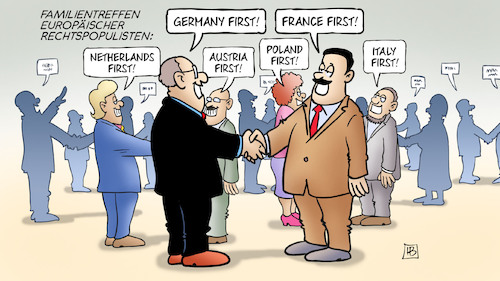 Cartoon: Alle first (medium) by Harm Bengen tagged familientreffen,europaeischer,rechtspopulisten,europa,nationalismus,afd,fn,america,first,trump,harm,bengen,cartoon,karikatur,familientreffen,europaeischer,rechtspopulisten,europa,nationalismus,afd,fn,america,first,trump,harm,bengen,cartoon,karikatur