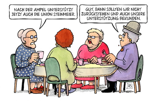 Cartoon: Alle für Steinmeier (medium) by Harm Bengen tagged ampel,union,unterstützung,bekunden,kaffeekränzchen,susemil,steinmeier,bundespräsident,bellevue,wiederwahl,harm,bengen,cartoon,karikatur,ampel,union,unterstützung,bekunden,kaffeekränzchen,susemil,steinmeier,bundespräsident,bellevue,wiederwahl,harm,bengen,cartoon,karikatur