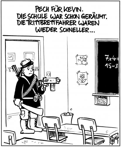 Cartoon: Amok (medium) by Harm Bengen tagged amok,amoklauf,amokläufer,schule,trittbrettfahrer,polizei,cartoon,cartoons,illustration,illustrationen,amok,amoklauf,amokläufer,winnenden,waffen,waffe,gewalt,hass,gesellschaft,jugend,jugendliche,schule,schüle,bildung,trittbrettfahrer,polizei,prävention,tod,sterben,kontrolle,kriminalität,verbrechen