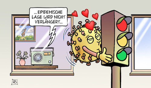 Cartoon: Ampel und epidemische Lage (medium) by Harm Bengen tagged epidemische,notlage,lage,corona,virus,kuss,herz,ampel,fenster,liebe,radio,harm,bengen,cartoon,karikatur,epidemische,notlage,lage,corona,virus,kuss,herz,ampel,fenster,liebe,radio,harm,bengen,cartoon,karikatur