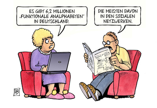 Cartoon: Analphabeten (medium) by Harm Bengen tagged funktionale,analphabeten,soziale,netzwerken,rechtschreibung,studie,leo2018,leben,mit,geringer,literalität,lesen,schreiben,laptop,harm,bengen,cartoon,karikatur,funktionale,analphabeten,soziale,netzwerken,rechtschreibung,studie,leo2018,leben,mit,geringer,literalität,lesen,schreiben,laptop,harm,bengen,cartoon,karikatur