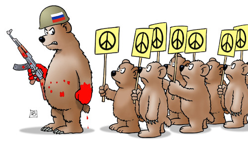 Cartoon: Anti-Kriegs-Demos (medium) by Harm Bengen tagged bären,frieden,peace,russland,ukraine,krieg,einmarsch,angriff,harm,bengen,cartoon,karikatur,bären,frieden,peace,russland,ukraine,krieg,einmarsch,angriff,harm,bengen,cartoon,karikatur