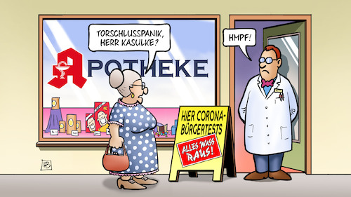 Cartoon: Apotheken-Tests (medium) by Harm Bengen tagged apotheken,tests,alles,muss,raus,torschlusspanik,susemil,corona,bürgertests,ausverkauf,harm,bengen,cartoon,karikatur,apotheken,tests,alles,muss,raus,torschlusspanik,susemil,corona,bürgertests,ausverkauf,harm,bengen,cartoon,karikatur