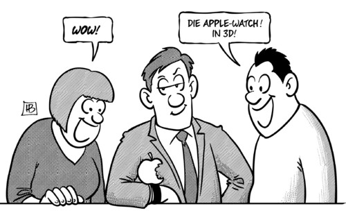 Cartoon: Apple-Watch (medium) by Harm Bengen tagged uhr,apfel,apple,watch,3d,luxus,statussymbol,smartwatch,harm,bengen,cartoon,karikatur