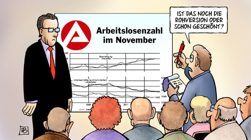 Cartoon: Arbeitslose im November (medium) by Harm Bengen tagged rohversion,geschoent,bundesagentur,arbeit,arbeitslosenzahlen,november,weise,agenturchef,pressekonferenz,armutsbericht,armut,reichtum,soziales,bundesregierung,aenderung,harm,bengen,cartoon,karikatur,rohversion,geschoent,bundesagentur,arbeit,arbeitslosenzahlen,november,weise,agenturchef,pressekonferenz,armutsbericht,armut,reichtum,soziales,bundesregierung,aenderung,harm,bengen,cartoon,karikatur