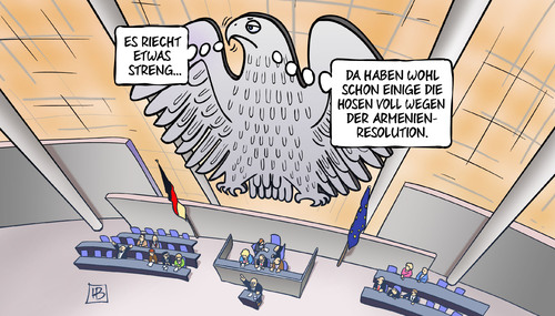 Cartoon: Armenien-Resolution (medium) by Harm Bengen tagged armenien,resolution,bundestag,bundesadler,geruch,gestank,hosen,voll,völkermord,genozid,türkei,harm,bengen,cartoon,karikatur,armenien,resolution,bundestag,bundesadler,geruch,gestank,hosen,voll,völkermord,genozid,türkei,harm,bengen,cartoon,karikatur