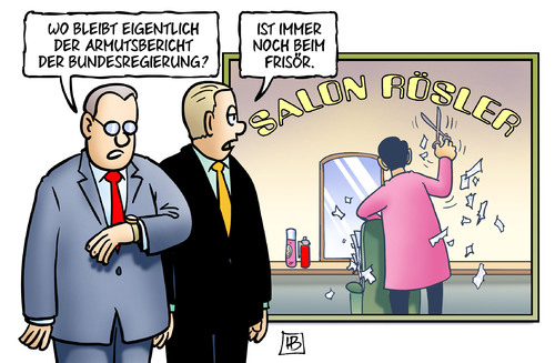 Cartoon: Armut frisiert (medium) by Harm Bengen tagged armutsbericht,bundesregierung,roesler,leyen,bundestag,frisoer,friseur,frisieren,faelschen,harm,bengen,cartoon,karikatur,armutsbericht,bundesregierung,roesler,leyen,bundestag,frisoer,friseur,frisieren,faelschen,harm,bengen,cartoon,karikatur