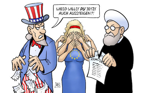 Cartoon: Atomabkommen Iran (medium) by Harm Bengen tagged atomabkommen,deal,iran,usa,aussteigen,rohani,uncle,sam,europa,affen,harm,bengen,cartoon,karikatur,atomabkommen,deal,iran,usa,aussteigen,rohani,uncle,sam,europa,affen,harm,bengen,cartoon,karikatur