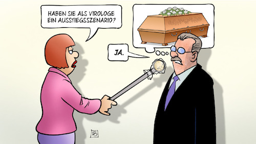 Cartoon: Ausstiegsszenario (medium) by Harm Bengen tagged virologe,ausstiegsszenario,exitstrategie,interview,corona,coronavirus,ansteckung,pandemie,epidemie,krankheit,schaden,harm,bengen,cartoon,karikatur,virologe,ausstiegsszenario,exitstrategie,interview,corona,coronavirus,ansteckung,pandemie,epidemie,krankheit,schaden,harm,bengen,cartoon,karikatur