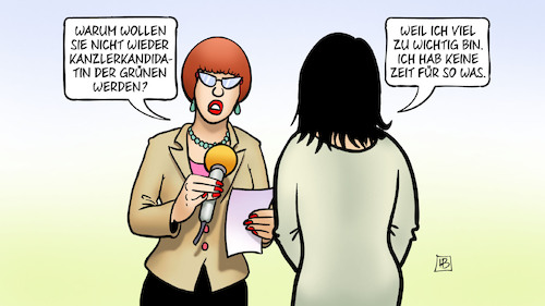 Cartoon: Baerbock-Verzicht (medium) by Harm Bengen tagged baerbock,verzicht,interview,kanzlerkandidatin,grüne,wichtig,zeit,harm,bengen,cartoon,karikatur,baerbock,verzicht,interview,kanzlerkandidatin,grüne,wichtig,zeit,harm,bengen,cartoon,karikatur