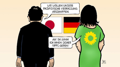 Cartoon: Baerbock in Japan (medium) by Harm Bengen tagged baerbock,japan,aussenminister,pazifismus,pazifistische,verfassung,grüne,tipps,krieg,ukraine,russland,harm,bengen,cartoon,karikatur,baerbock,japan,aussenminister,pazifismus,pazifistische,verfassung,grüne,tipps,krieg,ukraine,russland,harm,bengen,cartoon,karikatur