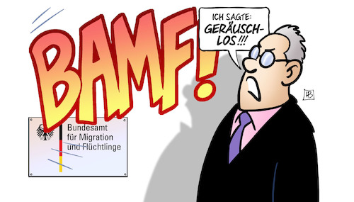 Cartoon: BAMF geräuschlos (medium) by Harm Bengen tagged bamf,bundesamt,migration,flüchtlinge,geräuschlos,skandal,bremen,nürnberg,harm,bengen,cartoon,karikatur,bamf,bundesamt,migration,flüchtlinge,geräuschlos,skandal,bremen,nürnberg,harm,bengen,cartoon,karikatur