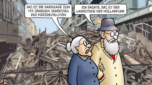 Cartoon: Barrikade (medium) by Harm Bengen tagged barrikade,175,jahrestag,märzrevolution,1848,warnstreik,müllabfuhr,susemil,harm,bengen,cartoon,karikatur,barrikade,175,jahrestag,märzrevolution,1848,warnstreik,müllabfuhr,susemil,harm,bengen,cartoon,karikatur