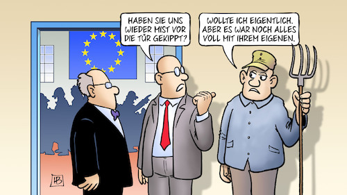 Cartoon: Bauern und Europa (medium) by Harm Bengen tagged mist,bauern,europa,eu,gipfel,landwirtschaft,harm,bengen,cartoon,karikatur,mist,bauern,europa,eu,gipfel,landwirtschaft,harm,bengen,cartoon,karikatur