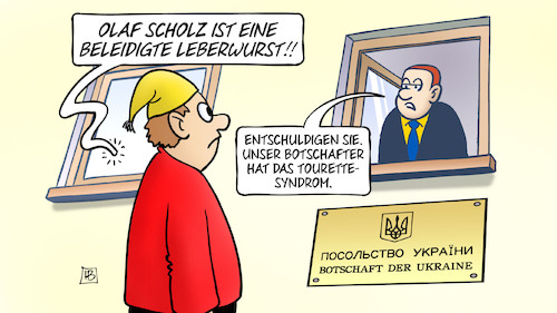 Cartoon: Beleidigte Leberwurst (medium) by Harm Bengen tagged scholz,beleidigte,leberwurst,botschafter,melnyk,tourette,syndrom,michel,fenster,russland,ukraine,krieg,harm,bengen,cartoon,karikatur,scholz,beleidigte,leberwurst,botschafter,melnyk,tourette,syndrom,michel,fenster,russland,ukraine,krieg,harm,bengen,cartoon,karikatur