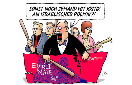 Cartoon: Berlinale-Kritik (medium) by Harm Bengen tagged berlinale,kritik,meinung,statements,knüppel,baseballschläger,antisemitismus,israel,krieg,gaza,filmfestival,harm,bengen,cartoon,karikatur,berlinale,kritik,meinung,statements,knüppel,baseballschläger,antisemitismus,israel,krieg,gaza,filmfestival,harm,bengen,cartoon,karikatur