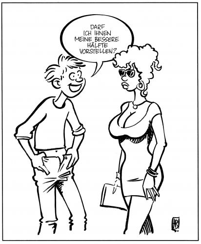 Cartoon: Bessere Hälfte (medium) by Harm Bengen tagged bessere hälfte,mann,frau,vorstellen,hose,sex,anmache,macho,proll,flirten,korb,abfuhr,spruch,anmachspruch,balzverhalten,verhalten,balz,attraktivität,attraktiv,glied,penis,geschlechtsteil,imponieren,imponiergehabe,übermutig,bessere,hälfte